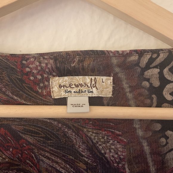 ONE WORLD Bohemian Animal and Paisley Print Blouse - Picture 2 of 4